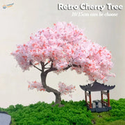 Miniature 10/15/20cm model cherry tree with pink blossoms and curved trunk
