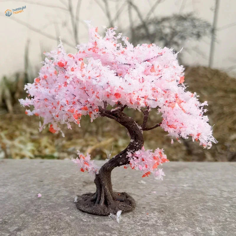 10/15/20cm model cherry tree with dark twisted trunk and pink blossoms