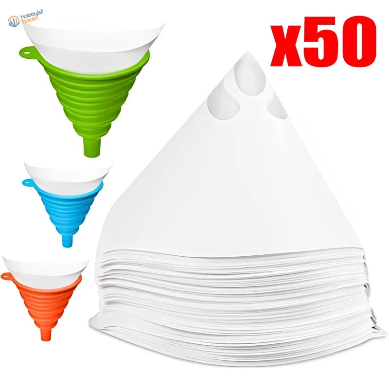Set of 50 collapsible silicone paint filters in green, blue, orange for scale modeling