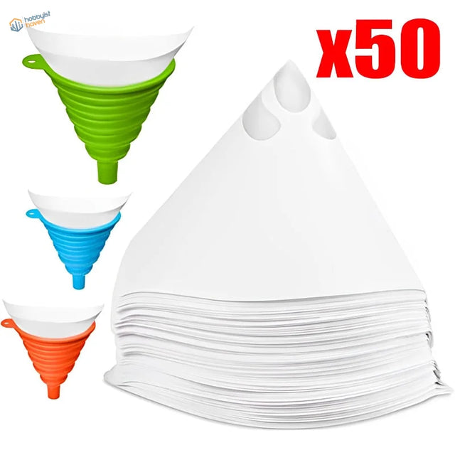 Set of 50 collapsible silicone paint filters in green, blue, orange for scale modeling