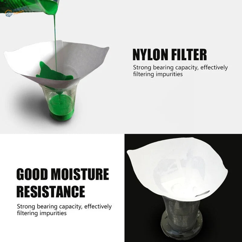 White conical nylon paint filters for scale modeling, moisture resistant