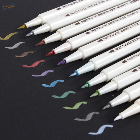 10 metallic colors marker pens with glittery white metallic brush tips