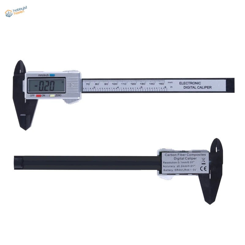 150mm digital caliper in black silver carbon fiber composite body