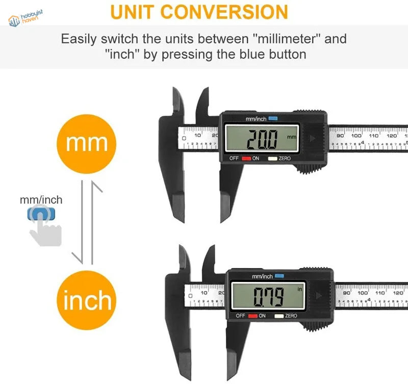 150mm digital caliper with LCD screen and mm/inch display, precision hobby tool