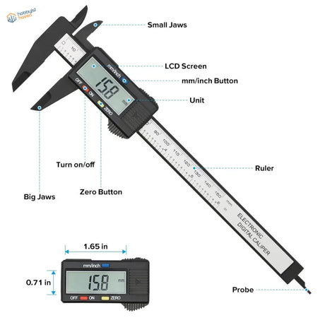 150mm digital caliper black with mm LCD and metric imperial scales