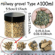 Clear 100ml jar of miniature rocks railway gravel type A, 4 rock sizes