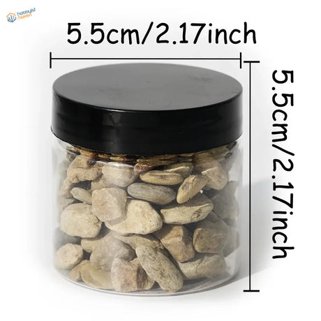 Clear 100ml jar of miniature rocks in 4 rock sizes, black lid