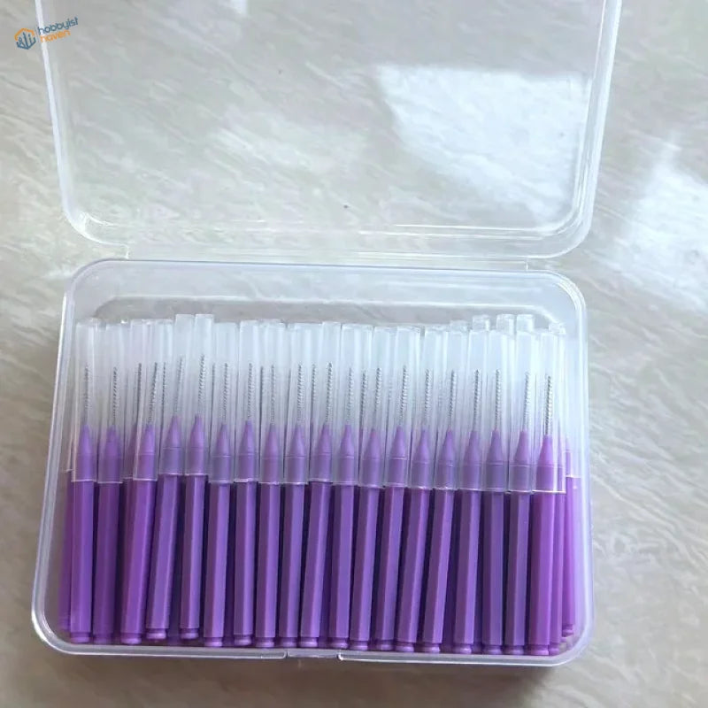 100pcs mini brushes for airbrush cleaning in purple clear case