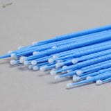 100pcs mini brushes with blue plastic handles and white fluffy tips