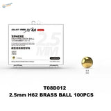 Gold 2.5mm H62 brass ball bearings for paint mixing in clear box, 100pcs