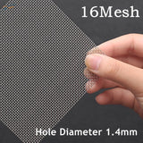 304 stainless steel mesh, 16 mesh with 1.4 mm holes, held in hand