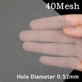 304 stainless steel mesh, 40 mesh with 0.52 mm holes, held in fingers