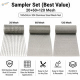 Sampler set of 304 stainless steel modeling mesh: 20, 60 and 120 mesh rolls