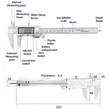 Stainless steel digital vernier caliper with silver body black lcd and sae metric scales for scale modeling use