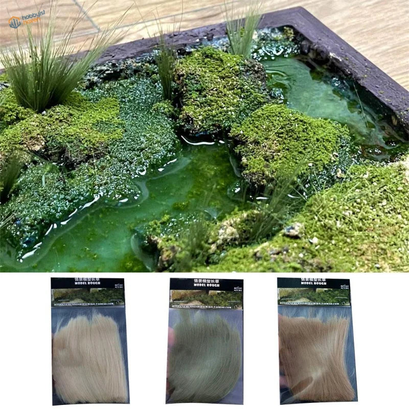 Green mossy terrain with realistic water and 10cm static grass for dioramas