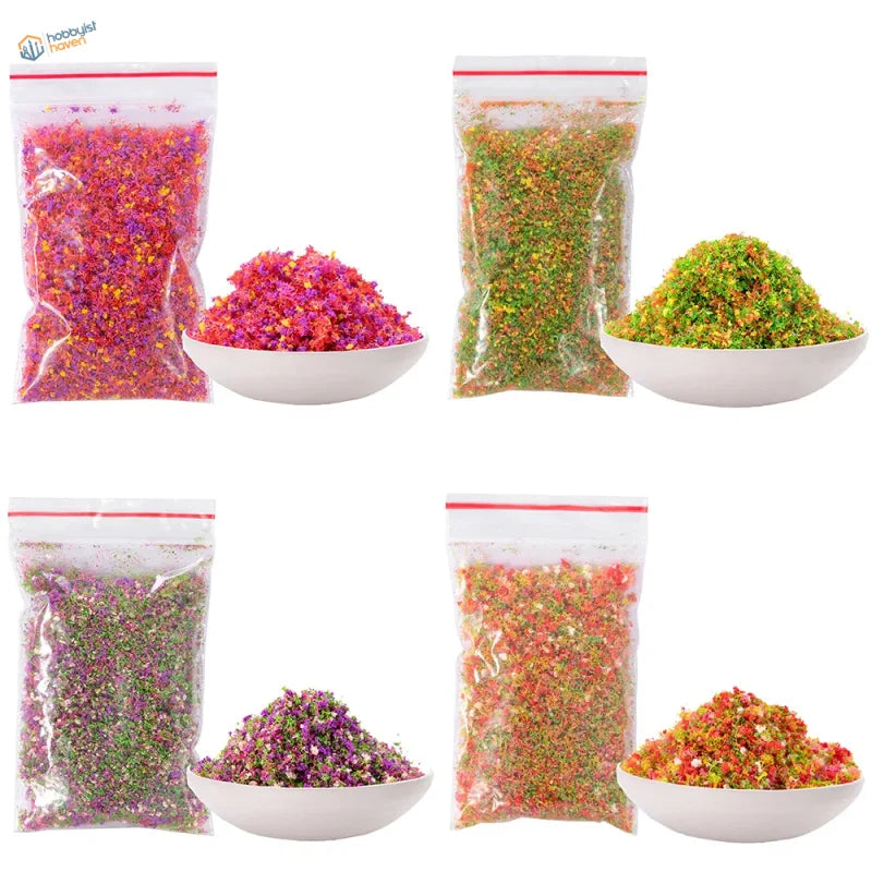 Four 10g tree powder bags of colorful dried petals with matching bowls