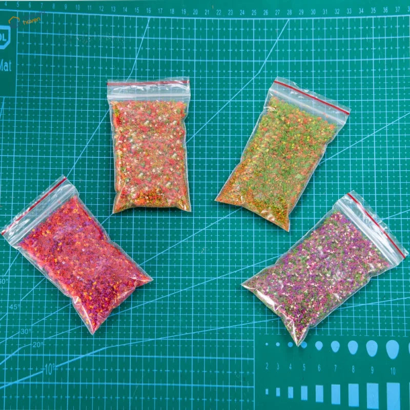 Four 10g Tree Powder bags of colorful red green purple glitter for scale modeling tools