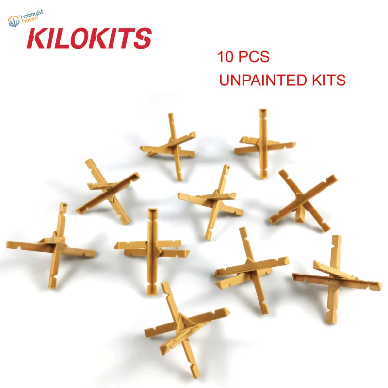 Ten unpainted Kilokits wooden cross hedgehogs for 1/35 scale modeling tools