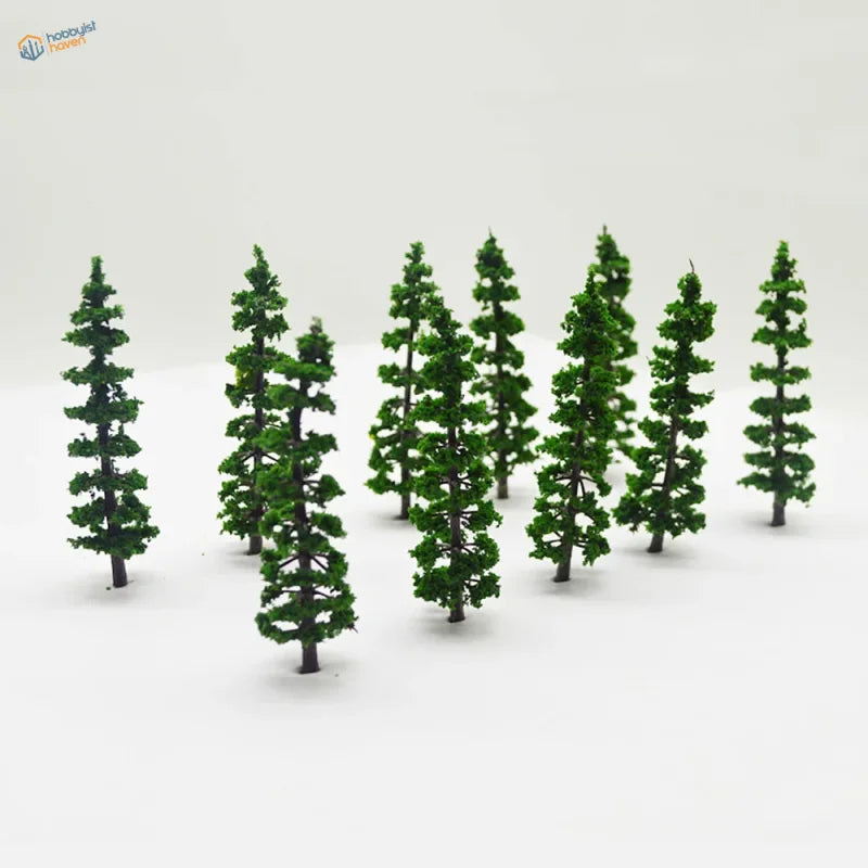 10pcs 85mm green miniature pine trees with layered foliage for dioramas