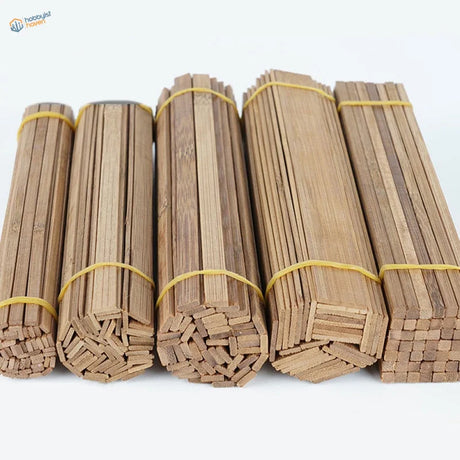 10pcs bamboo planks: five bundled stacks of light brown bamboo sticks tied with yellow bands
