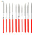 10pcs diamond files set with red handles and varied abrasive blades