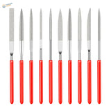 10pcs diamond files set with red handles and varied abrasive blades