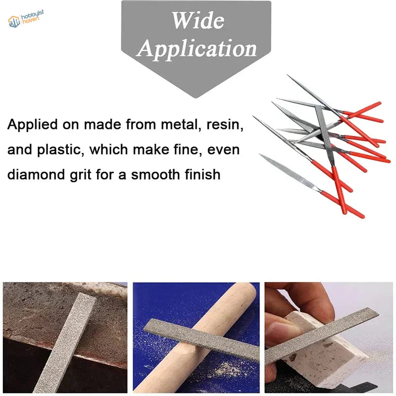 10pcs diamond files set with red handles and fine diamond grit