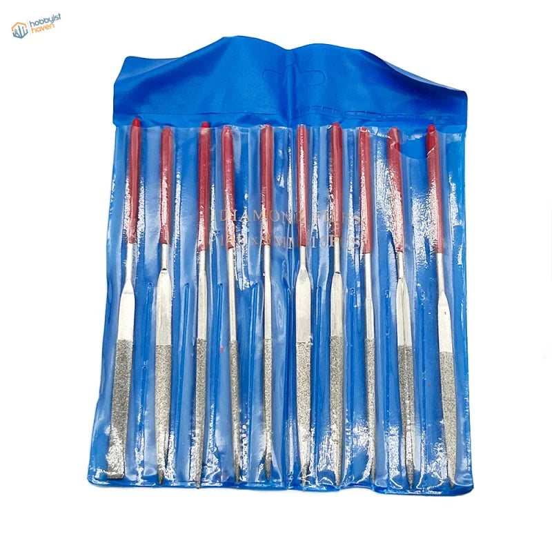 10pcs diamond files set in blue roll-up case with red handles