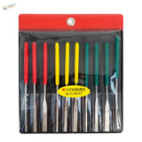 Kyanmo 10pcs diamond-coated mini files with colorful plastic handles in red yellow and green for scale modeling