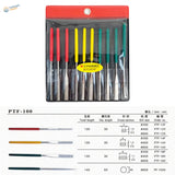 Set of ten diamond-coated mini files with colorful handles in a red and clear plastic package for scale modeling