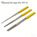 Set of three yellow-handled diamond-coated mini files model ptf-10 for precision scale modeling use