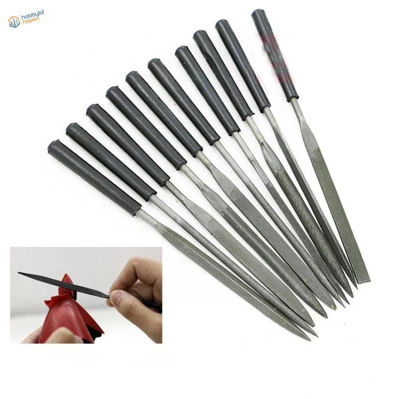 10pcs precision metal files set with black handles and varied blades