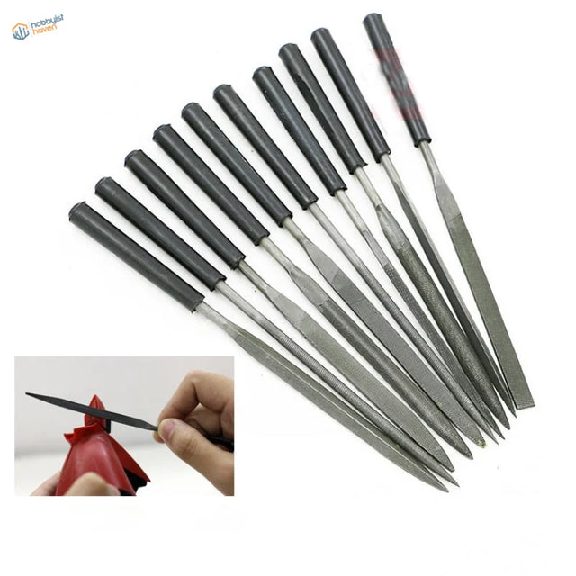 10pcs precision metal files set with black handles and varied blades
