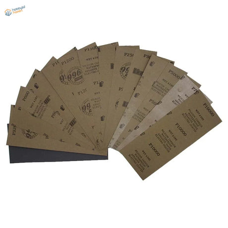 10pcs sandpaper sheets with 9.96 branding in fan display for scale modeling