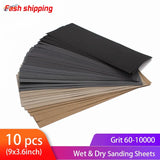 10pcs sandpaper stack: 9x3.6in wet dry sheets 60-10000 grit for scale modeling