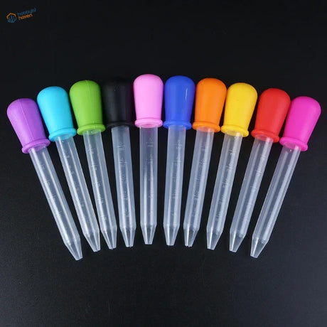 10pcs silicone droppers with colorful translucent barrels and vibrant caps
