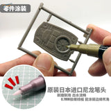 Gray plastic model kit painted with fine-tipped acrylic pens set marker