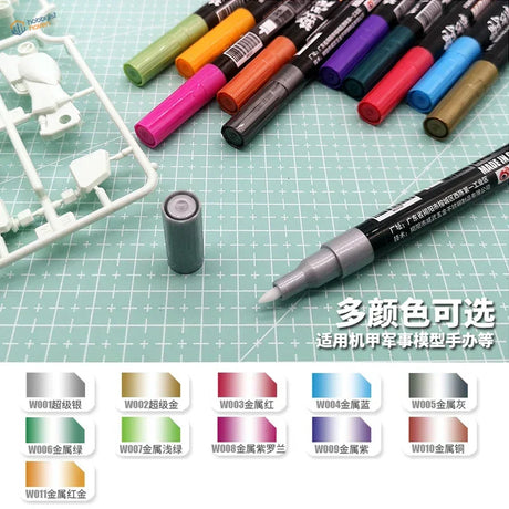 11 metallic colors acrylic pens set with black silver fine tip