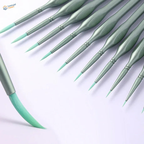 11pcs fine synthetic bristle brushes with green handles and mint bristles