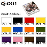 Q-001 12-color acrylic paints set for Gundam scale modeling in white box