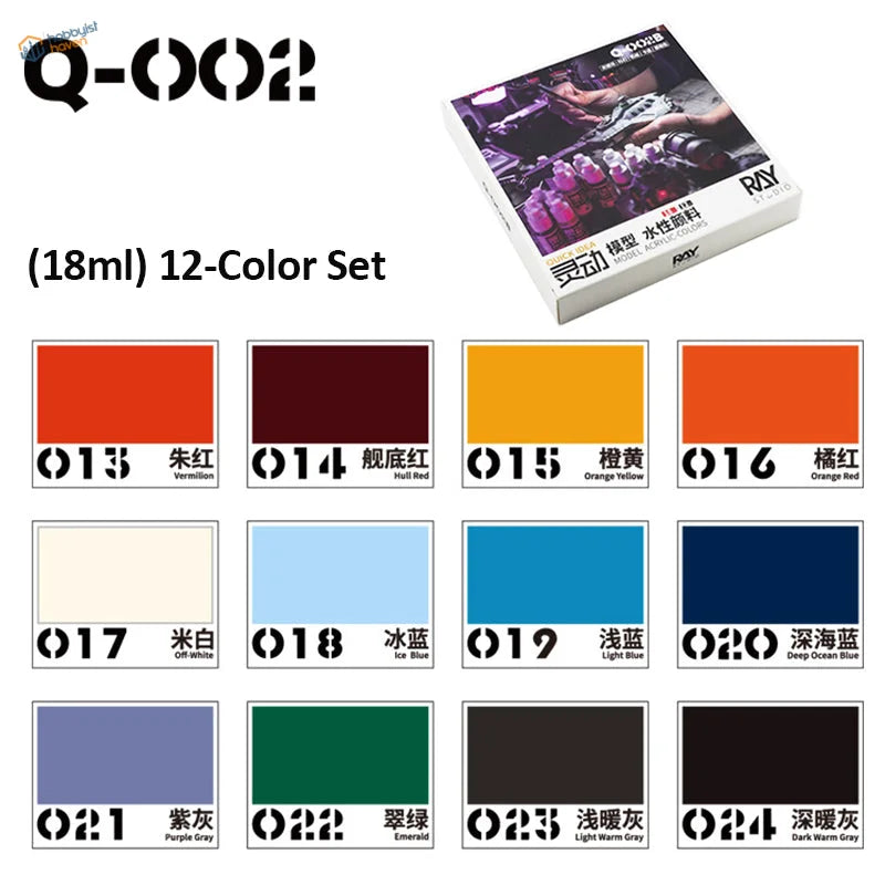 Q-002 18ml 12-color acrylic paints set for Gundam scale modeling