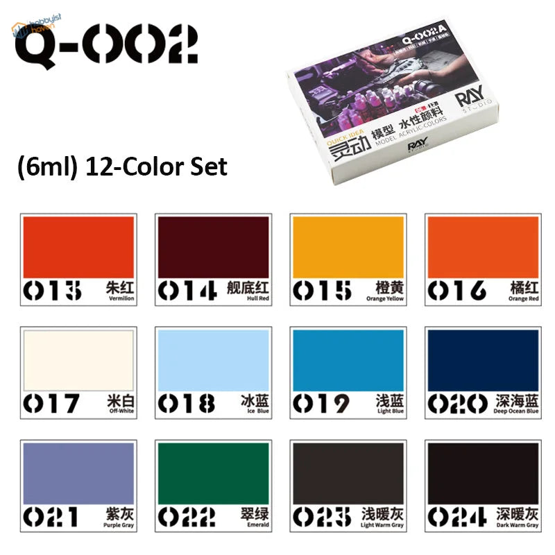 Q-002 12-color acrylic paints set for Gundam scale modeling in white box