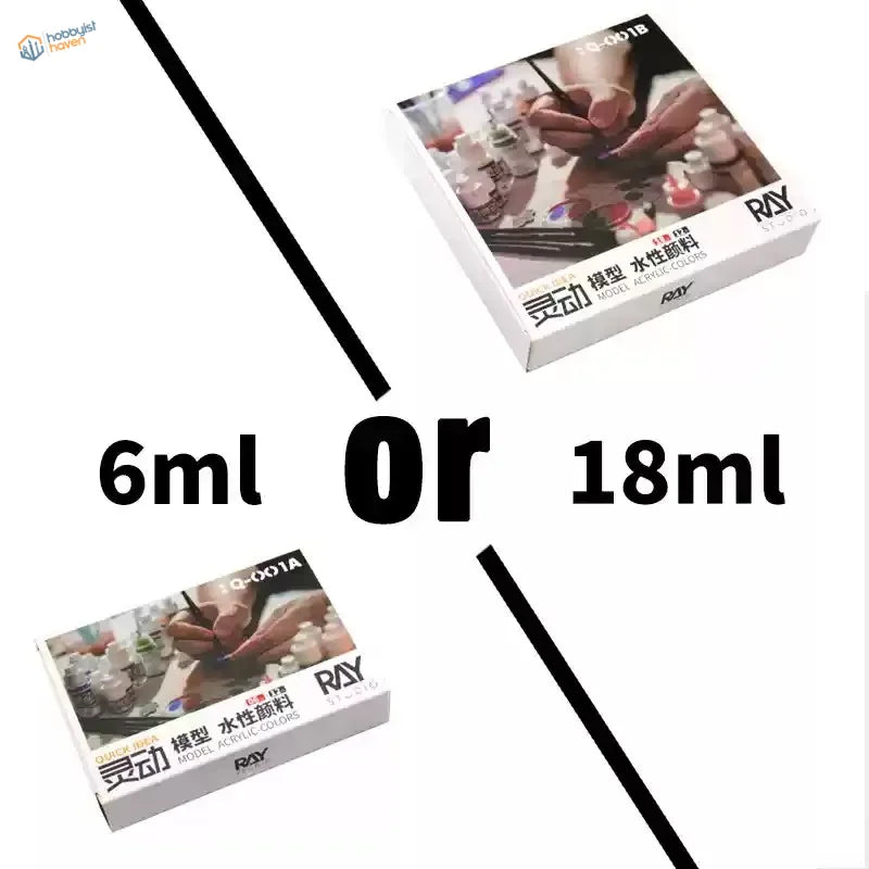 Ray acrylic paints in white boxes, 6ml or 18ml for scale modeling Gundam models