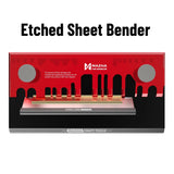 Red mazha photo-etch parts bender with silver circular handles and metallic base for precision model building tools