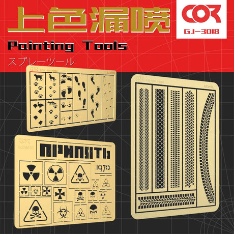 Cormake scenery effects stencils with tiny details: paw prints, tire tracks, symbols