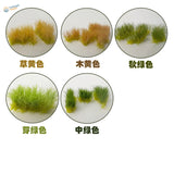 12mm static grass tufts in yellow-green, orange-brown and greens on five displays