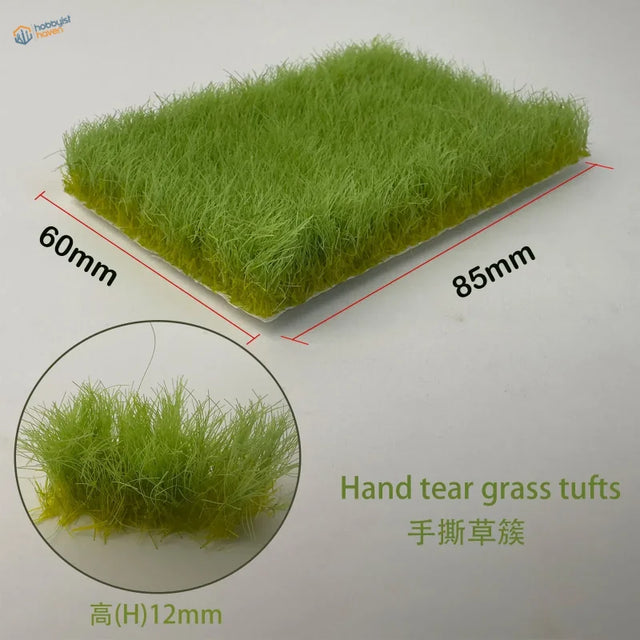 12mm static grass tufts: green hand-tear grass, 60mm by 85mm, 12mm height