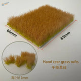 12mm static grass tufts: hand-torn golden-brown tops, green bases, 60x85mm