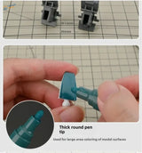 Painting small details on gray model kit parts with 12pcs double-headed oil-based marker teal tip
