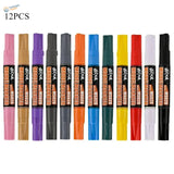 12pcs double-headed oil-based markers in vibrant hues on black barrels